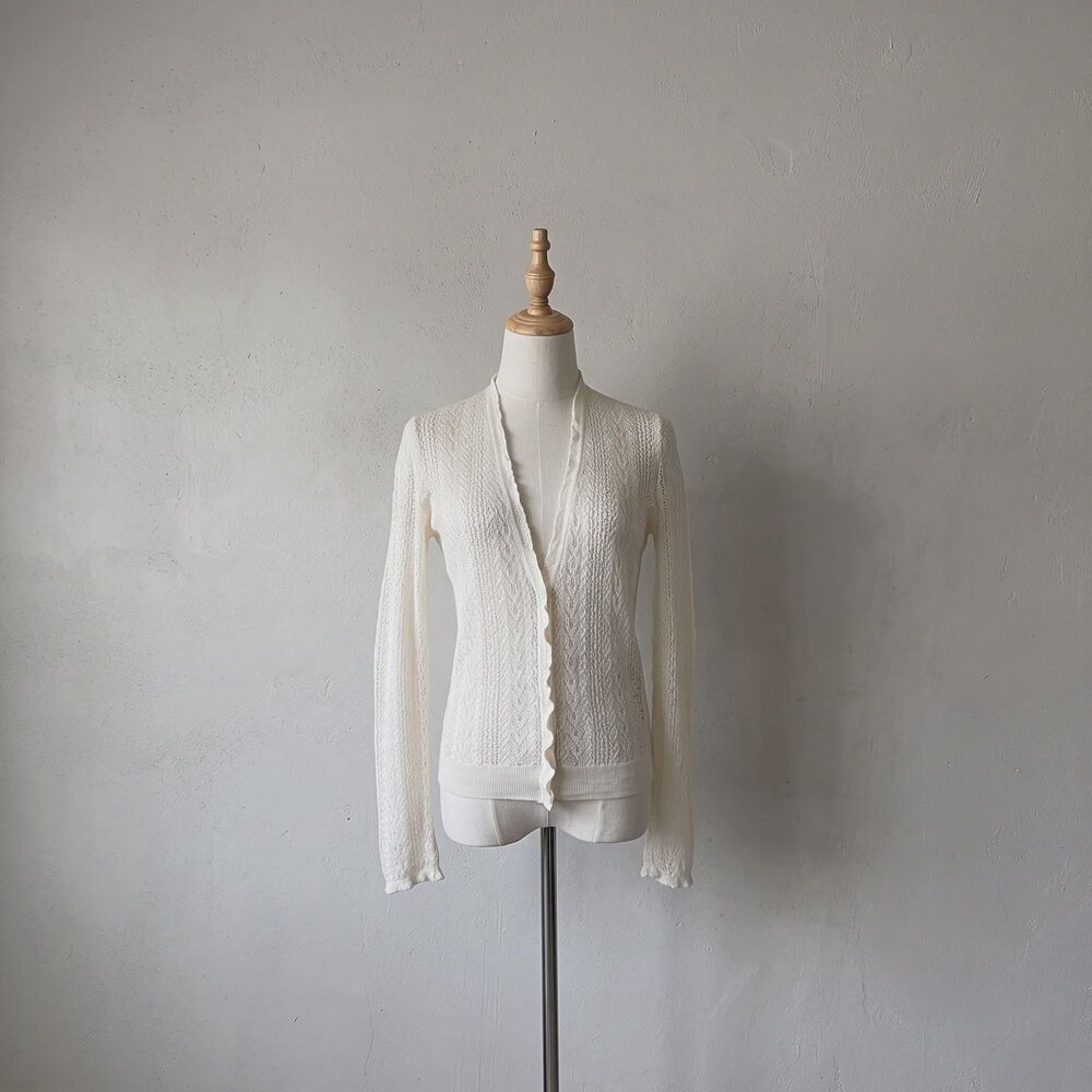 Ralph Lauren Black Label Cashmere-Linen Pointelle Cardigan Sonnet Ivory | S